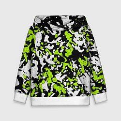 Толстовка-худи детская Абстракция чёрно-зелёная, цвет: 3D-белый