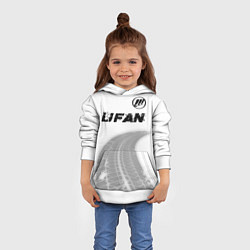Толстовка-худи детская Lifan speed на светлом фоне со следами шин: символ, цвет: 3D-белый — фото 2