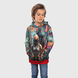 Толстовка-худи детская Киборг в оранжевых тонах, цвет: 3D-красный — фото 2