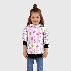 Толстовка-худи детская Барби - розовая полоска и аксессуары, цвет: 3D-черный — фото 2