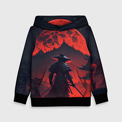 Толстовка-худи детская Samurai and red moon - нейросеть, цвет: 3D-черный