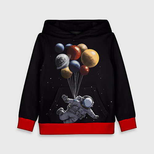 Детская толстовка Космонавт с шариками в космосе / 3D-Красный – фото 1