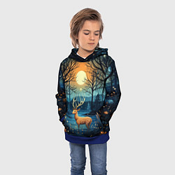 Толстовка-худи детская Олень в ночном лесу фолк-арт, цвет: 3D-синий — фото 2