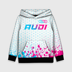 Толстовка-худи детская Audi neon gradient style: символ сверху, цвет: 3D-черный