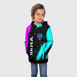 Толстовка-худи детская Нина и неоновый герб России вертикально, цвет: 3D-черный — фото 2