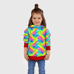 Толстовка-худи детская Разноцветные облака из бумаги паттерн, цвет: 3D-красный — фото 2