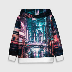 Толстовка-худи детская Город будущего узор, цвет: 3D-белый
