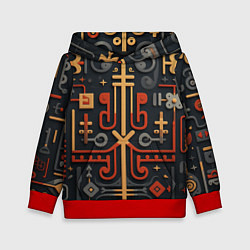 Толстовка-худи детская Абстрактный паттерн в славянском стиле на тёмном ф, цвет: 3D-красный