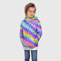 Толстовка-худи детская Искаженные разноцветные полосы, цвет: 3D-белый — фото 2