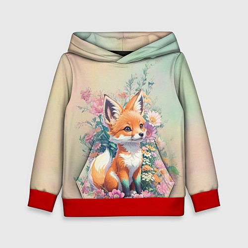 Детская толстовка Милый лисёнок в цветах / 3D-Красный – фото 1