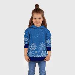 Толстовка-худи детская Текстура снежинок на синем фоне, цвет: 3D-синий — фото 2