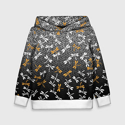 Толстовка-худи детская Стрекозы поверх графики, цвет: 3D-белый