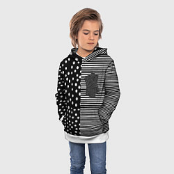 Толстовка-худи детская Мелкая полоска и белый горошек на чёрном, цвет: 3D-белый — фото 2