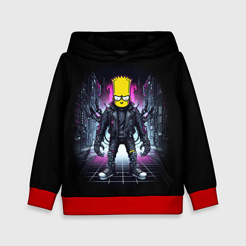 Детская толстовка Cool Bart Simpson - cyberpunk - ai art / 3D-Красный – фото 1