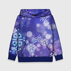 Толстовка-худи детская Крупные снежинки на фиолетовом, цвет: 3D-синий
