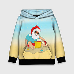Толстовка-худи детская Дед Мороз на море, цвет: 3D-черный