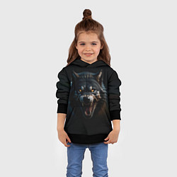 Толстовка-худи детская Волк чёрный хищник, цвет: 3D-черный — фото 2