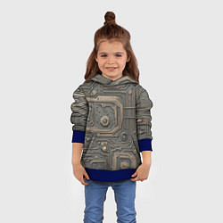 Толстовка-худи детская Металлическая ржавая обшивка с микросхемами и гайк, цвет: 3D-синий — фото 2