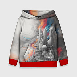 Толстовка-худи детская Футуристичный городской пейзаж, цвет: 3D-красный