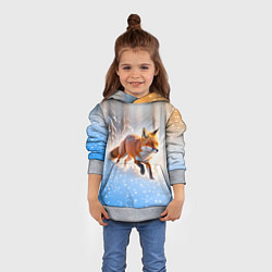 Толстовка-худи детская Лиса на зимней охоте, цвет: 3D-меланж — фото 2