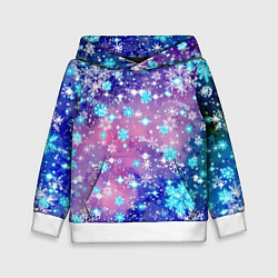 Толстовка-худи детская Снежинки - морозный паттерн, цвет: 3D-белый