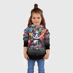 Толстовка-худи детская Панда - крутой скейтбордист на фоне граффити, цвет: 3D-черный — фото 2