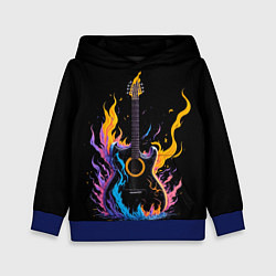 Толстовка-худи детская Гитара в неоновом огне, цвет: 3D-синий