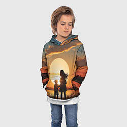 Толстовка-худи детская Мать и дитя на закате, цвет: 3D-белый — фото 2