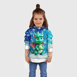 Толстовка-худи детская Маленький дракончик в снежинках, цвет: 3D-белый — фото 2