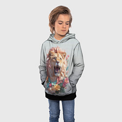 Толстовка-худи детская Голова льва в цветах на холсте, цвет: 3D-черный — фото 2