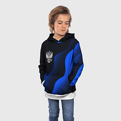 Толстовка-худи детская Герб РФ - глубокий синий, цвет: 3D-белый — фото 2