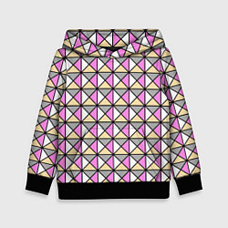 Толстовка-худи детская Геометрический треугольники бело-серо-розовый, цвет: 3D-черный
