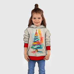 Толстовка-худи детская Новогодняя ель акварелью на холсте, цвет: 3D-красный — фото 2