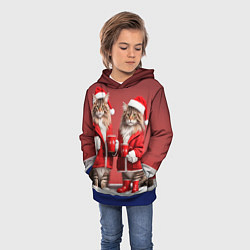 Толстовка-худи детская С новым котом - два кота в костюмах Санты, цвет: 3D-синий — фото 2