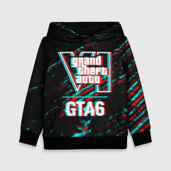 Толстовка-худи детская GTA6 в стиле glitch и баги графики на темном фоне, цвет: 3D-черный