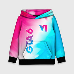 Толстовка-худи детская GTA 6 neon gradient style вертикально, цвет: 3D-черный