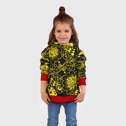 Толстовка-худи детская Хохломская роспись золотые цветы на чёроном фоне, цвет: 3D-красный — фото 2