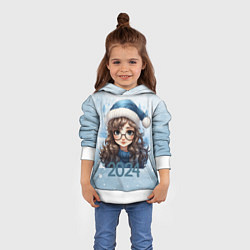 Толстовка-худи детская Девушка в синем колпаке, цвет: 3D-белый — фото 2