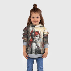 Толстовка-худи детская Рыжая девушка с татуировкой, цвет: 3D-меланж — фото 2