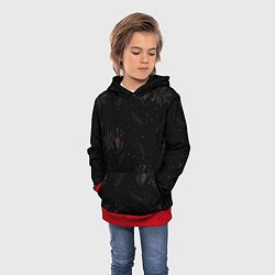 Толстовка-худи детская Ветка елки с шишками на черном фоне, цвет: 3D-красный — фото 2