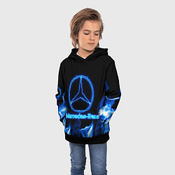 Толстовка-худи детская Mercedes-benz blue neon, цвет: 3D-черный — фото 2