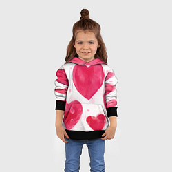 Толстовка-худи детская Акварельные красные сердечки, цвет: 3D-черный — фото 2