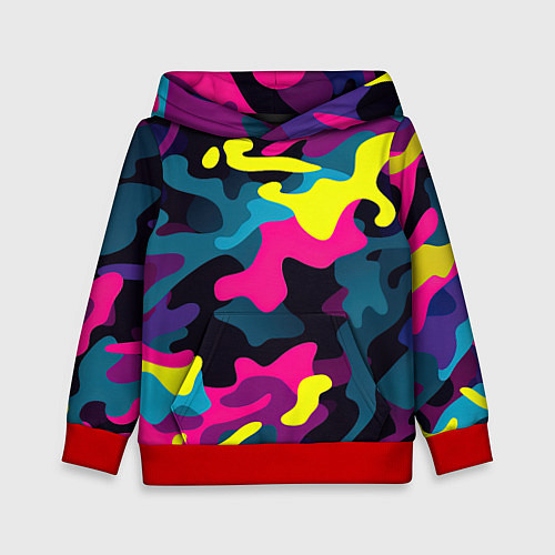 Детская толстовка Кислотная яркая абстракция в камуфляжном стиле / 3D-Красный – фото 1