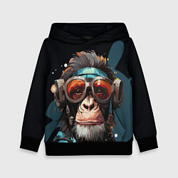 Толстовка-худи детская Крутая обезьяна в очках, цвет: 3D-черный