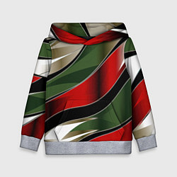 Толстовка-худи детская Красные зеленые белые полосы абстракции, цвет: 3D-меланж