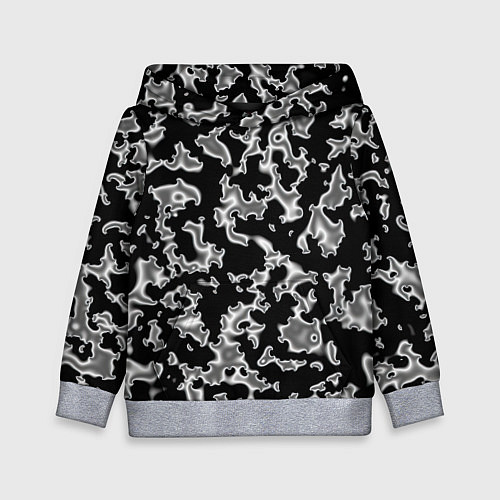 Детская толстовка Капли жидкого металла - камуфляж на чёрном / 3D-Меланж – фото 1