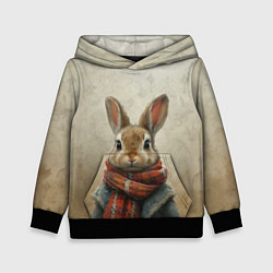 Толстовка-худи детская Кролик в шарфе, цвет: 3D-черный