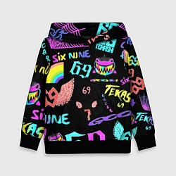 Толстовка-худи детская 6ix9ine logo rap bend, цвет: 3D-черный