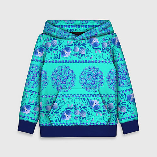 Детская толстовка Гжель на бирюзовом фоне / 3D-Синий – фото 1