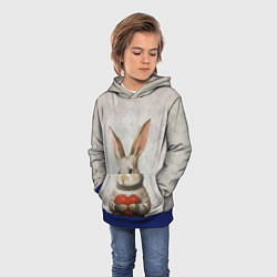 Толстовка-худи детская Влюблённый кролик в свитере с сердцем, цвет: 3D-синий — фото 2
